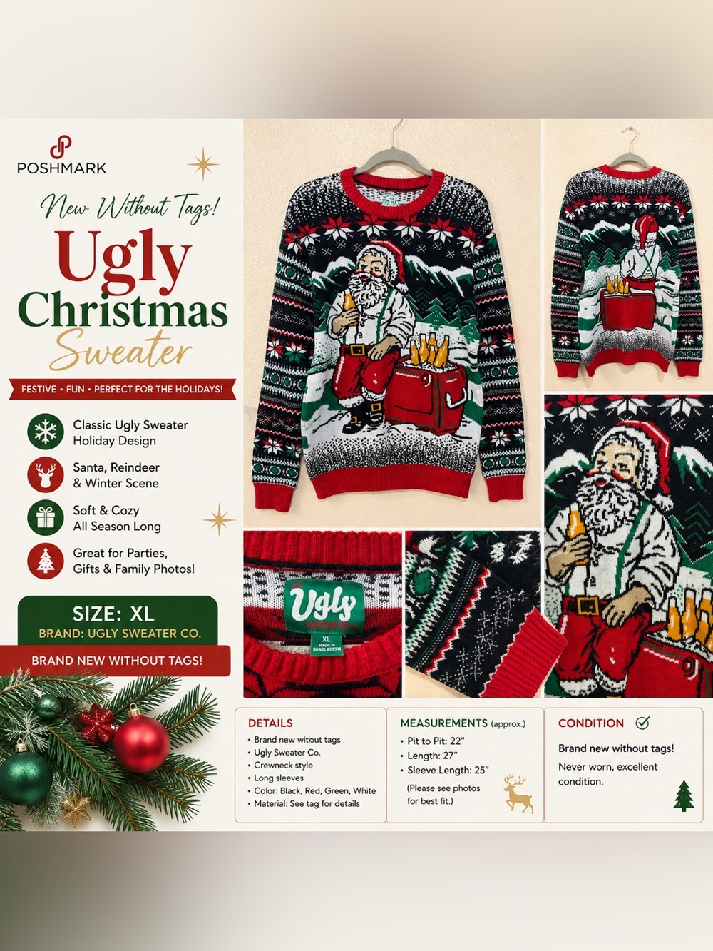 Ugly Sweater Co. Santa Christmas Sweater XL NWOT Holiday Party